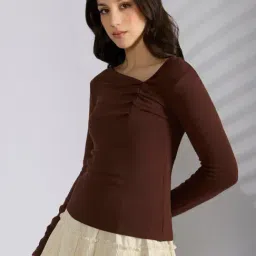 SHOWOFFFF Brown Cotton Solid Top image 4