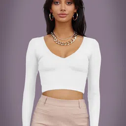 Dream Beauty Fashion Women V-Neck Ribbed Fitted Crop Top-picture-37