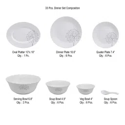 @home by Nilkamal White Opalware Arias Fluted Tree Of Life Dinner Set - Set of 33 image 2