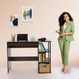 Green Soul Mekong Engineered Wood Study Table in Wood Black image 3