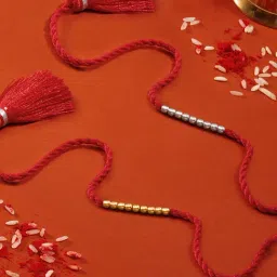 Zavya Elegant Rhodium and Gold-Plated 925 Sterling Silver Beaded Rakhi Combo-picture-36