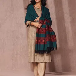 Fabindia Blue Wool Regular Fit Woven Shawl image 2