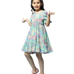 BIBA Girls Kids Multicolor Cotton Floral Print Dress image 3