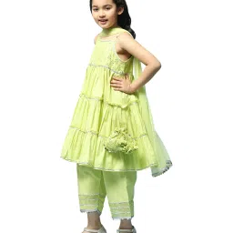BIBA Girls Kids Lime Green Cotton Embroidered Kurta Set image 3