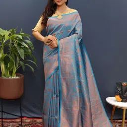 amirat Amiras Ethnic Motifs Woven Design Zari Pure Silk Banarasi Saree-picture-10