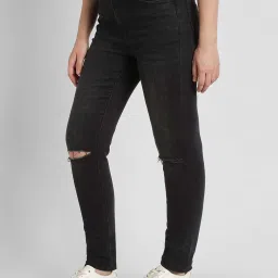 American Eagle Black Regular Fit Distressed Jeans image 3