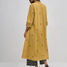 Utsa by Westside Mustard Ikat-Embroidered Cotton A-Line Kurta image 2