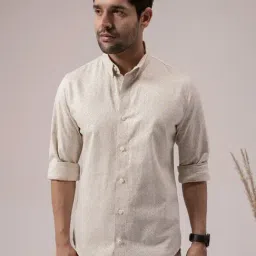 Perch Beige Cotton Slim Printed Casual Shirts-picture-33
