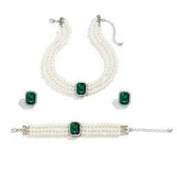 Peora White & Green Alloy Stone-Studded Necklace Set image 2