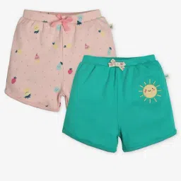 Ed-a-Mamma Infant Girls Green Cotton Printed Shorts-Set of 2-image-89