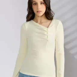 SHOWOFFFF Cream Cotton Solid Top-image-22