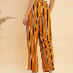 KASSUALLY Navy & Mustard Striped Regular Fit Mid Rise Trousers image 2
