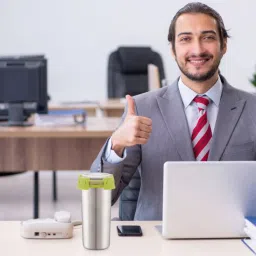 Magnus Silver & Olive Green Stainless Steel Tumbler with Clip Lock Lid (500ml) image 2