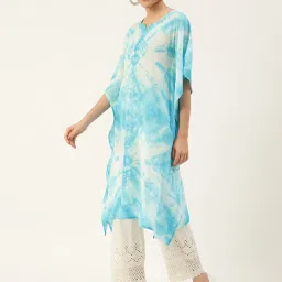 maaesa Sky Blue Tie & Dye A Line Kaftan image 3