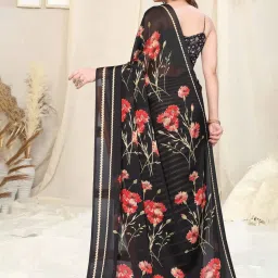MIRCHI FASHION Black Printed Saree With Unstitched Blouse image 2