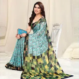 MIRCHI FASHION Turquoise Printed Saree With Unstitched Blouse image 4