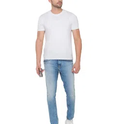 Spykar Mid Blue Cotton Regular Fit Distressed Jeans image 5