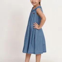 Creative Kid's Girls Blue Cotton Regular Fit Dress image 3