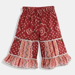 READIPRINT FASHIONS Kids Maroon & Orange Printed Kurta with Sharara image 3