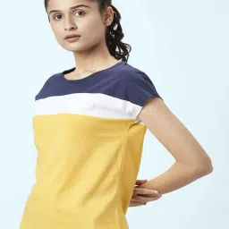 Ajile by Pantaloons Mustard & Navy Cotton Color-Block Sports Top image 3
