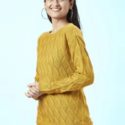 Honey by Pantaloons Mustard Self Pattern Sweater image 3
