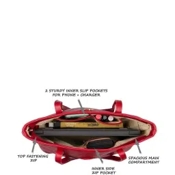 Lavie Emb Pavo Red Textured Large Tote Handbag image 3