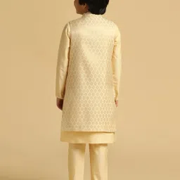 KISAH Boys Beige Woven Kurta Jacket Pyjama Set image 2