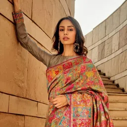 Saree Mall Grey Woven Saree With Unstitched Blouse image 2