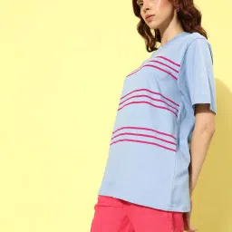 Dillinger Purple Cotton Striped Oversized T-Shirt image 3