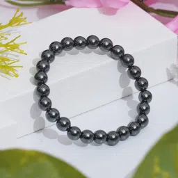 eCraftIndia Hematite Crystal Gemstone Beaded Bracelet for Men and Women, 8 MM Beads image 2