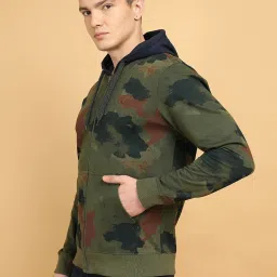 Wrangler Olive Regular Fit Camouflage Hooded Sweatshirt image 3