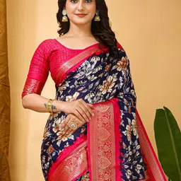Anouk Rustic Floral Zari Silk Blend Sungudi Saree image 4