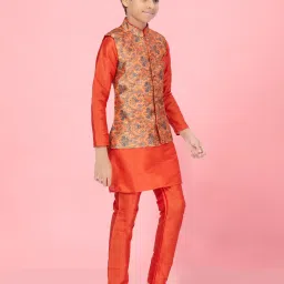 Aarika Kids Boys Orange Color Kurta Pyjama With Waistcoat image 3