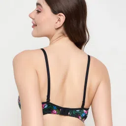 Clovia Black Polyamide Regular Fit Floral Print Bra image 2