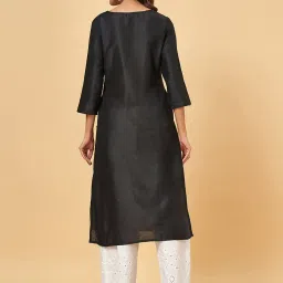 YU by Pantaloons Black Embroidered Straight Kurta image 2