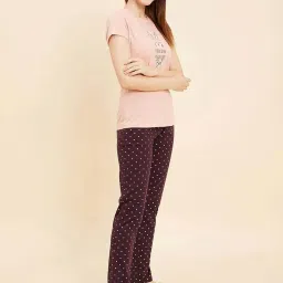 Sweet Dreams Pink & Maroon Cotton Printed T-Shirt Pyjama Set image 3
