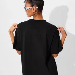 The Souled Store Black Loose Print T-Shirt image 2