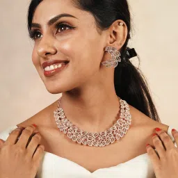 Fida Cute Rose Gold-Plated Leafy Shape American Diamond Party Wear Alloy Necklace Set for Women image 3