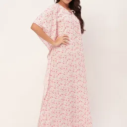 Moomaya Off White Floral Print Kaftan Nighty image 3