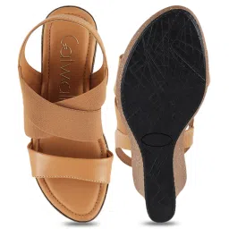 Catwalk Women's Tan Cross Strap Wedges image 3