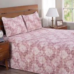 Maspar Rustic Clash Hyper Printed Red 318 TC Cotton Blend Queen Size Bed Cover with 2 Pillow Cover image 1