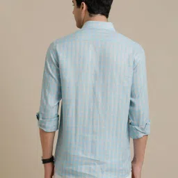 Linen Club Light Blue Regular Fit Check Linen Shirt image 2