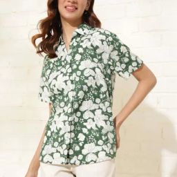 Fabindia Green Cotton Floral Print Shirt-picture-48