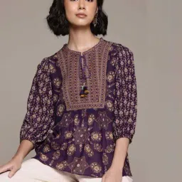 AARKE RITU KUMAR Purple Printed A Line Kurti-image-4