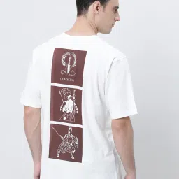 Kryptic White Relaxed Fit Printed Oversized Crew T-Shirt image 2