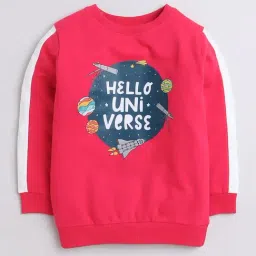 Bumzee Girls Dark Pink Printed Full Sleeves Sweatshirt image 3