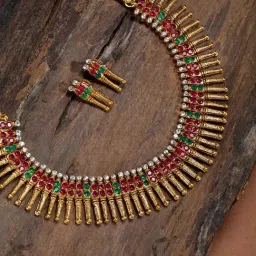 Zaveri Pearls Gold Tone Traditional Choker Necklace & Earring Set-ZPFK8984-picture-29