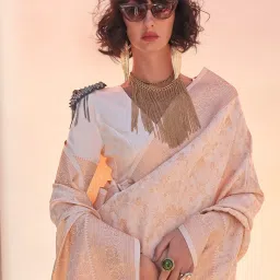 Saree Mall Beige Woven Sarees With Unstitched Blouse image 2