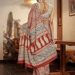 Saree Mall Orange Printed Sarees With Unstitched Blouse image 2