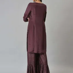 Aurelia Brown Embroidered Kurta and Sharara Set image 2